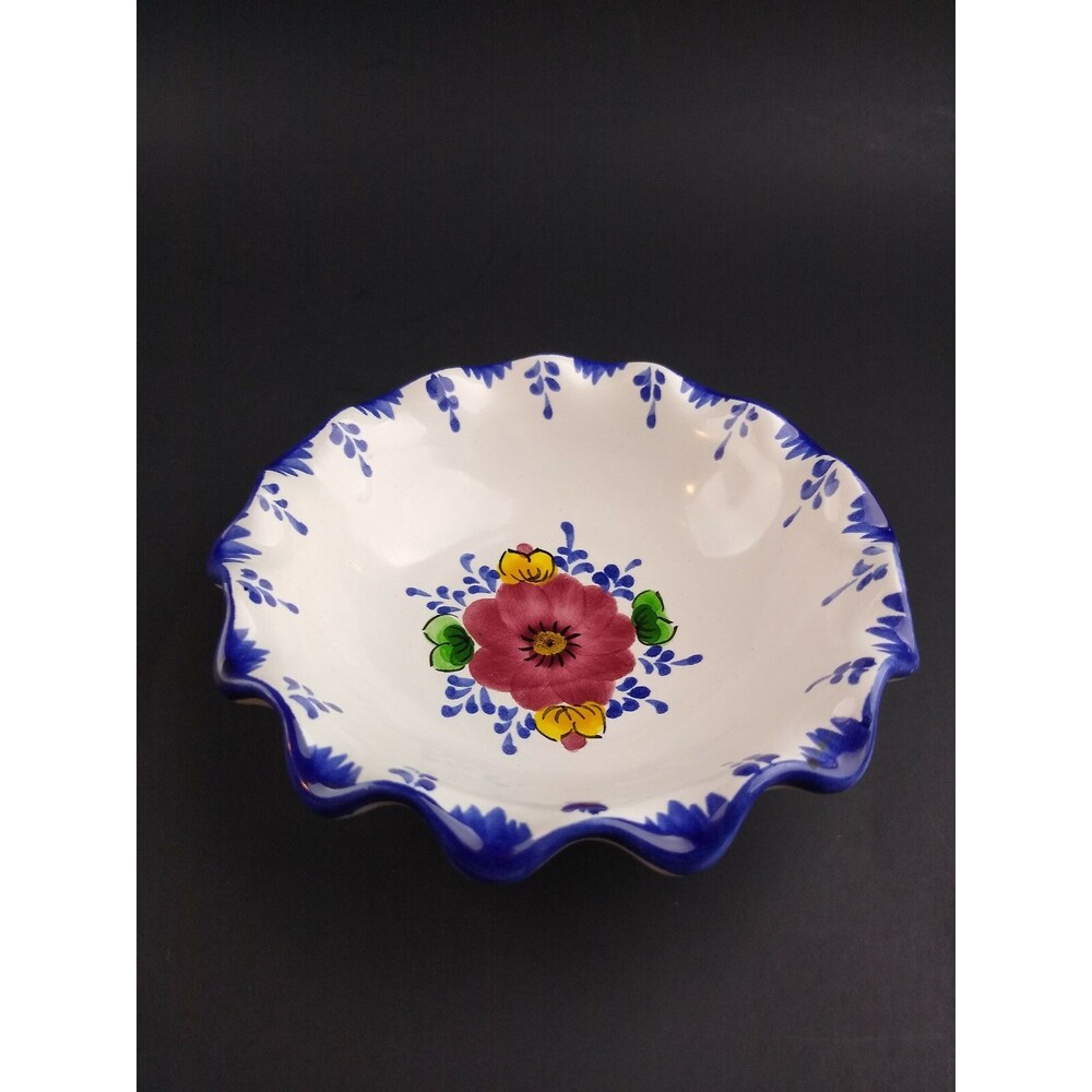 Vintage Hand Painted Signed Art Pottery Small Trinket Ring Holder Bowl Portugal